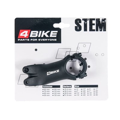 Вынос руля "4BIKE", алюминиевый, TDS-C302, L:75, R:+10°, D:31.8мм, индивидуальная упаковка, чёрный - фото 14159